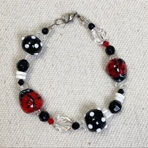 Glass Ladybug Beaded Bracelet